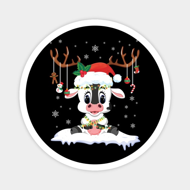 Cow Reindeer Santa Noel Costume Dancing On Snow Merry Xmas Magnet by bakhanh123